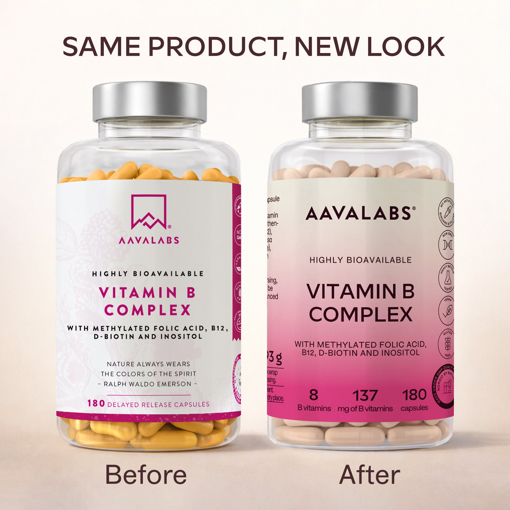 Energy Supplements – Aavalabs Vitamin B Complex before and after packaging