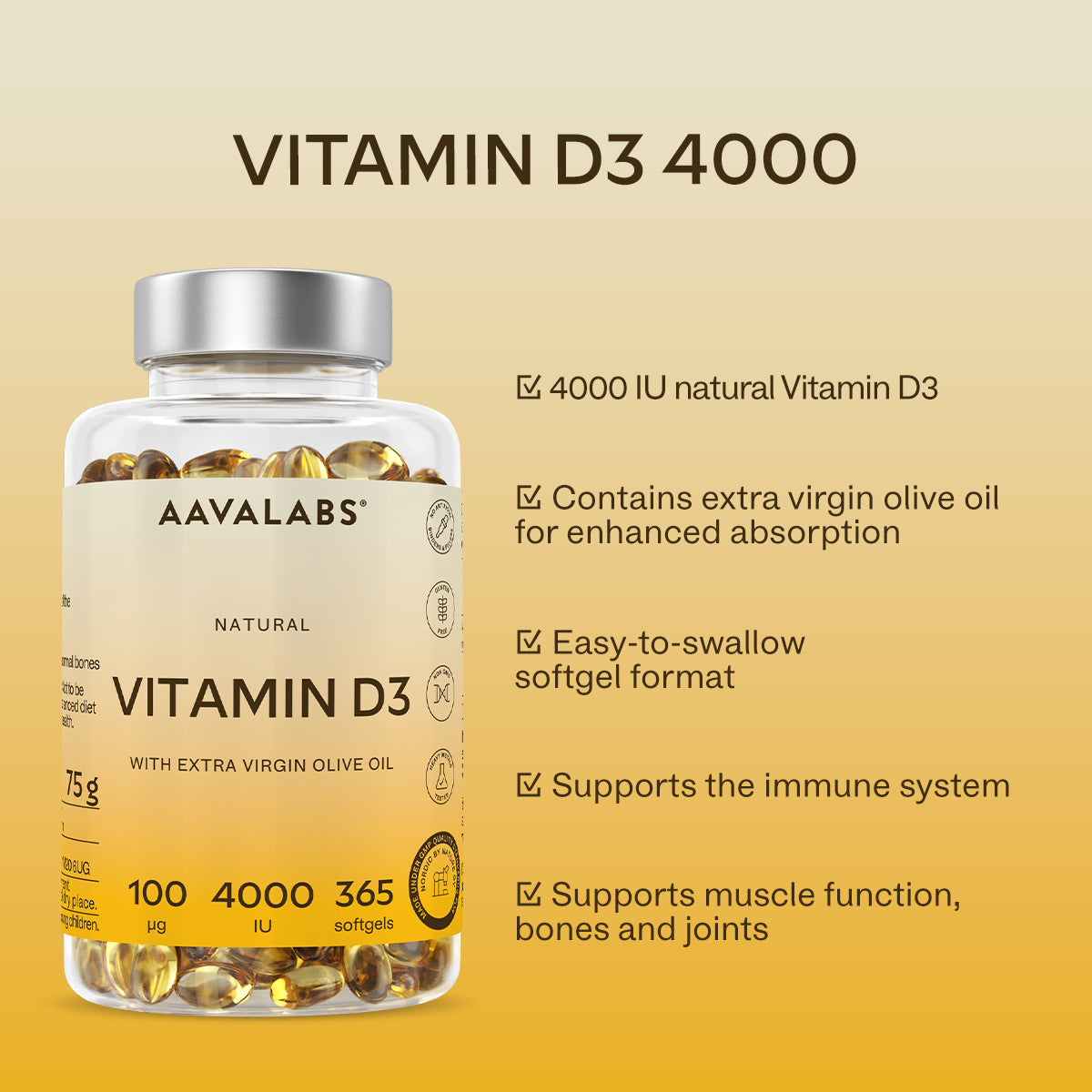 VITAMIN D3 - 4000IU - Aavalabs