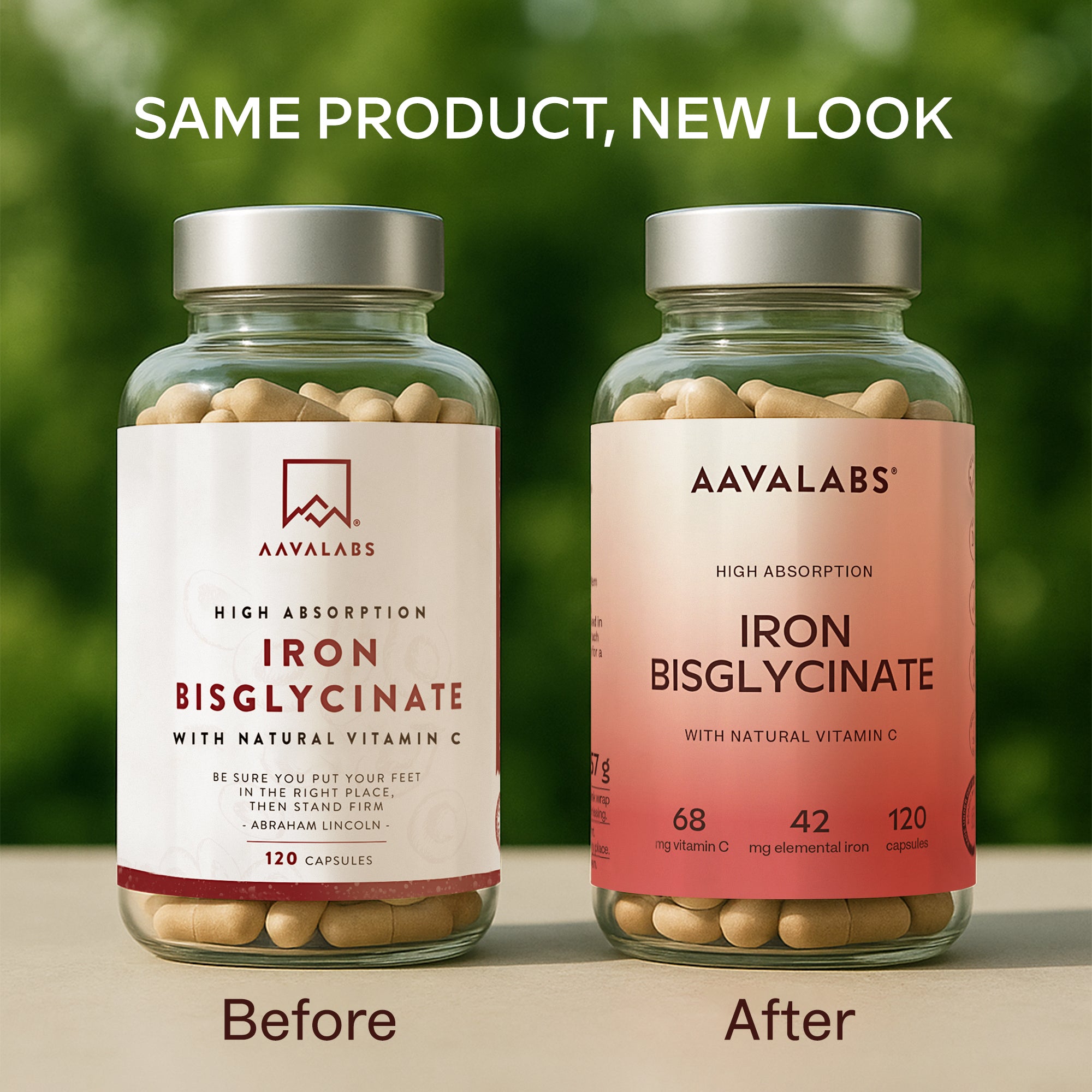 Nutritional information label for an Iron With Vitamin C supplement