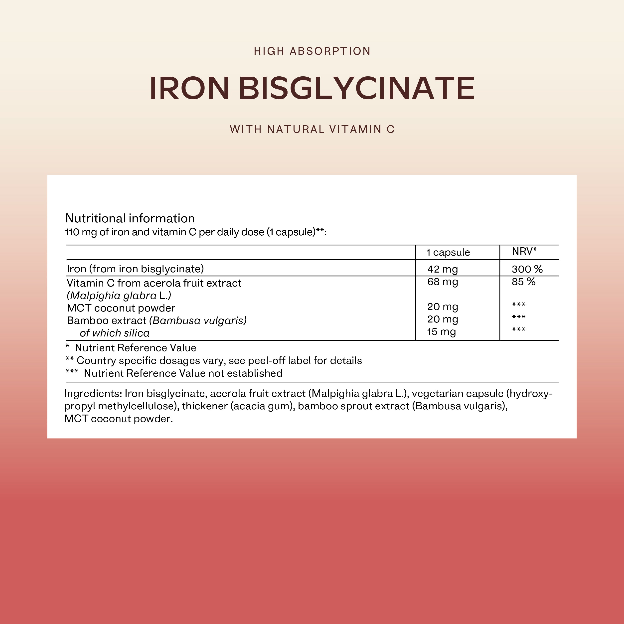 Iron With Vitamin C supplement bottle with key benefits listed beside it - Aavalabs