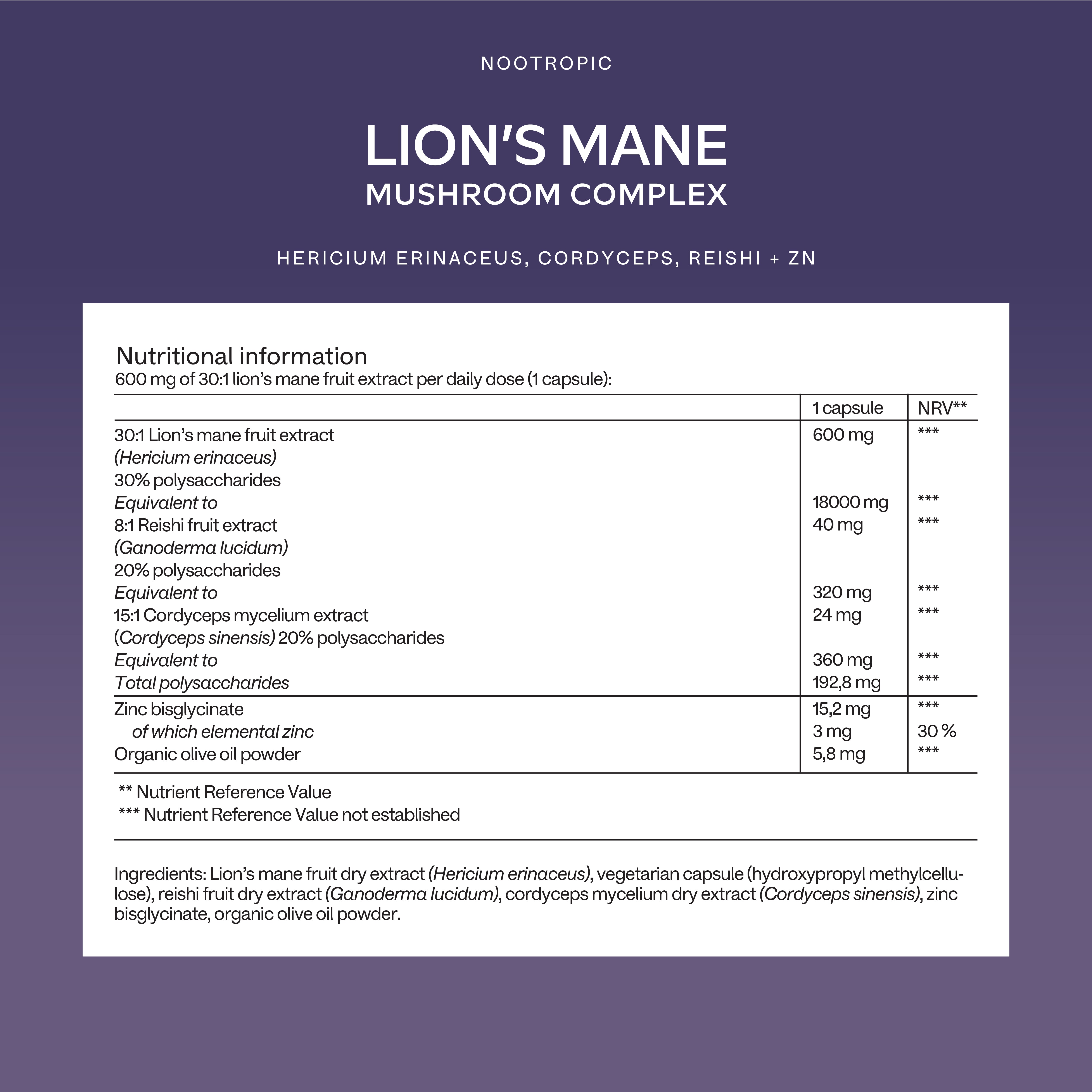 AAVALABS Lion's Mane Mushroom Complex superfood supplement container with capsules and label display.