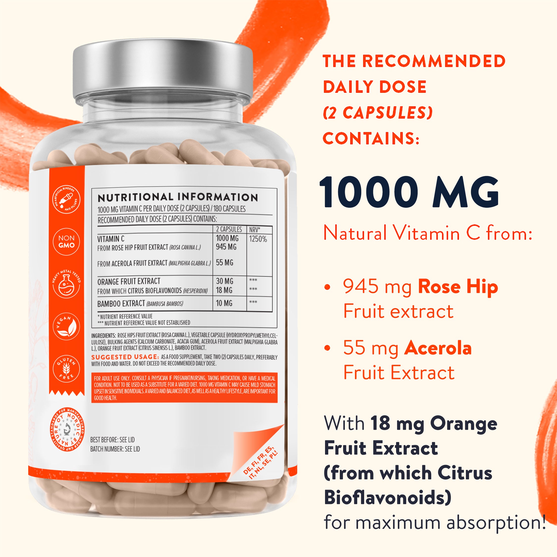 Energy Bundle Vitamin C Complex bottle shown from the front with branding visible, emphasising the fresh and minimalist design – Aavalabs