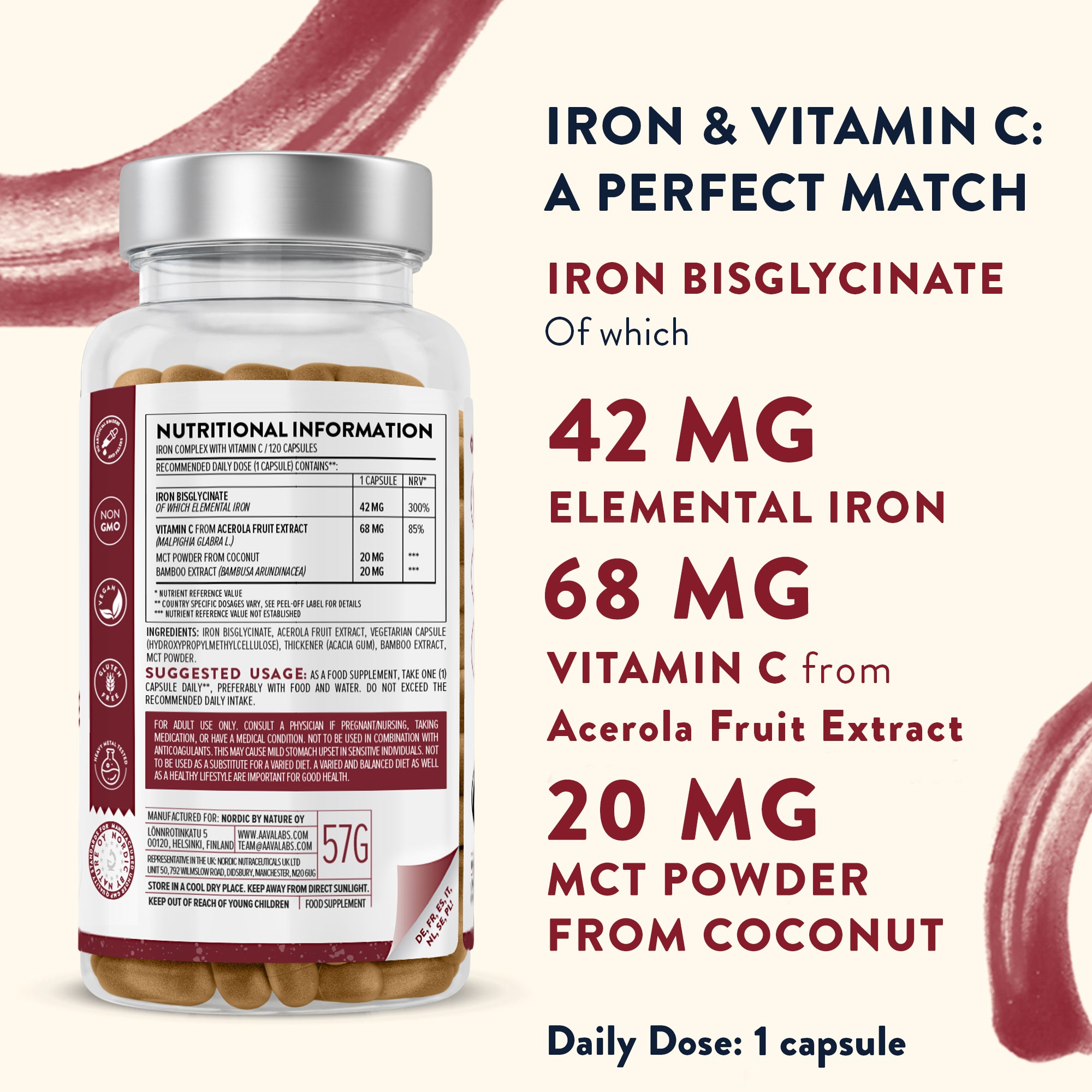 Energy Bundle Iron Bisglycinate bottle turned to the back, presenting the detailed supplement facts and ingredients label – Aavalabs