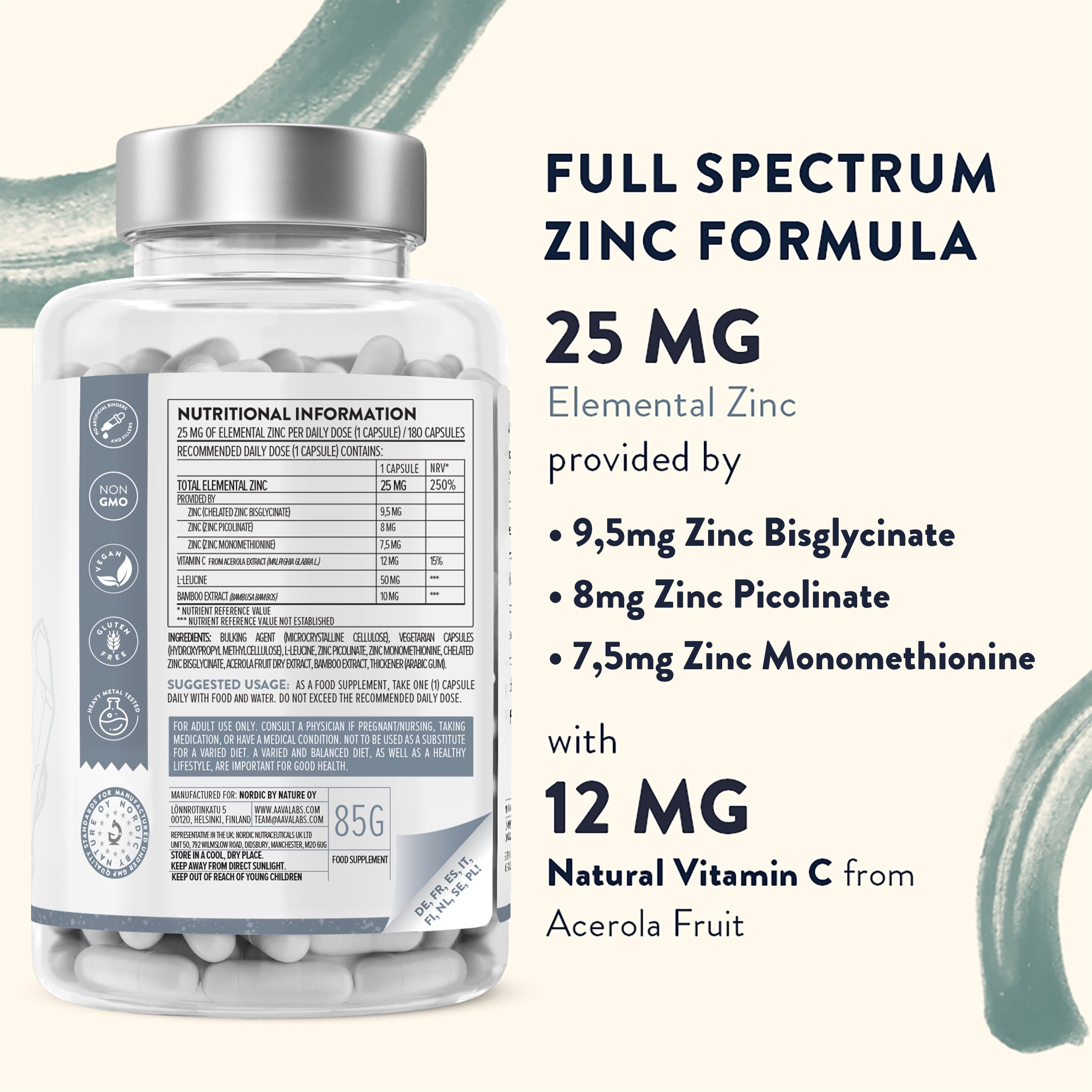 Brain Support Bundle Triple Zinc Complex bottle shown from the back with detailed supplement facts visible – Aavalabs