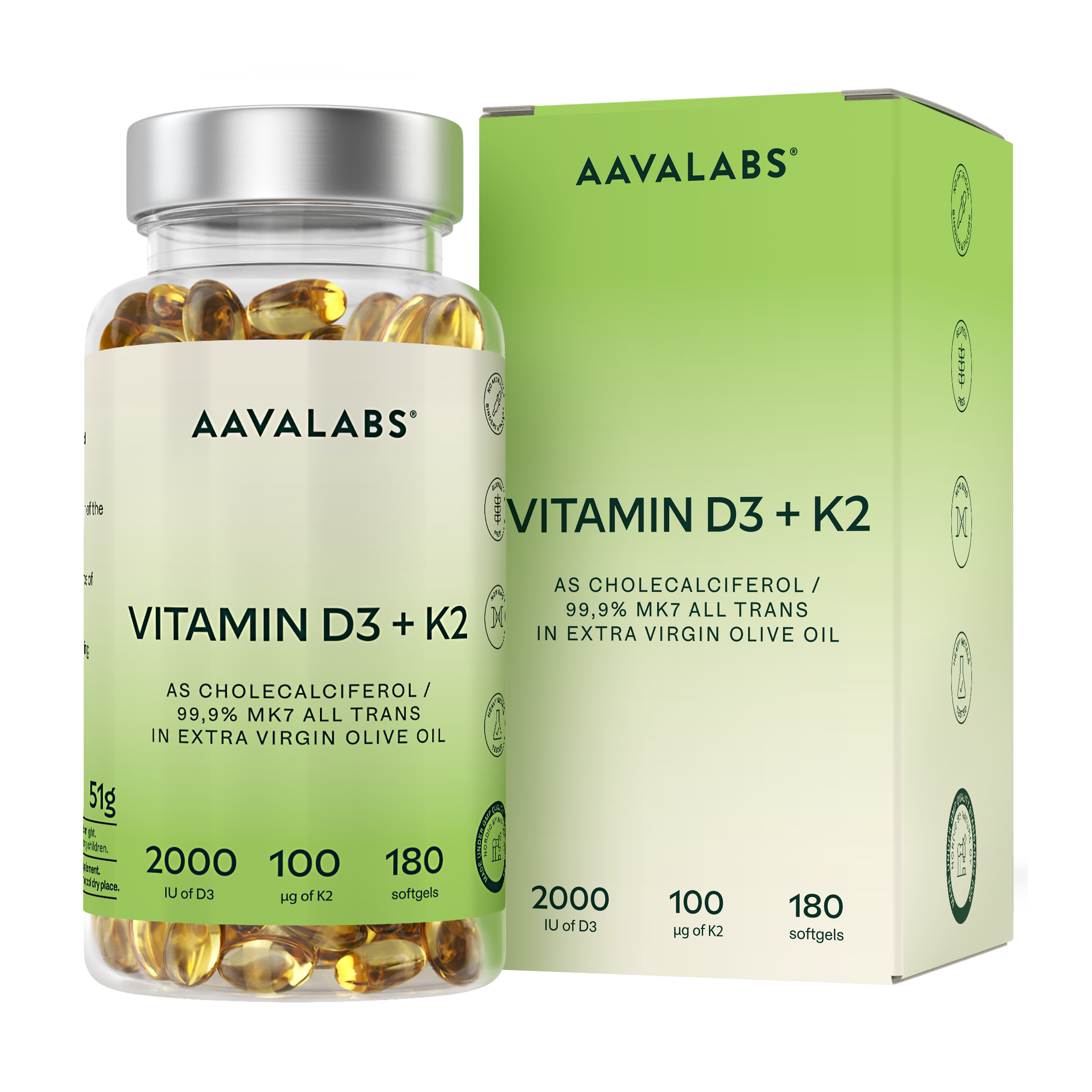 Vitamin D3 + K2 - Bioavailable Vitamin D3 and K2 | Aavalabs