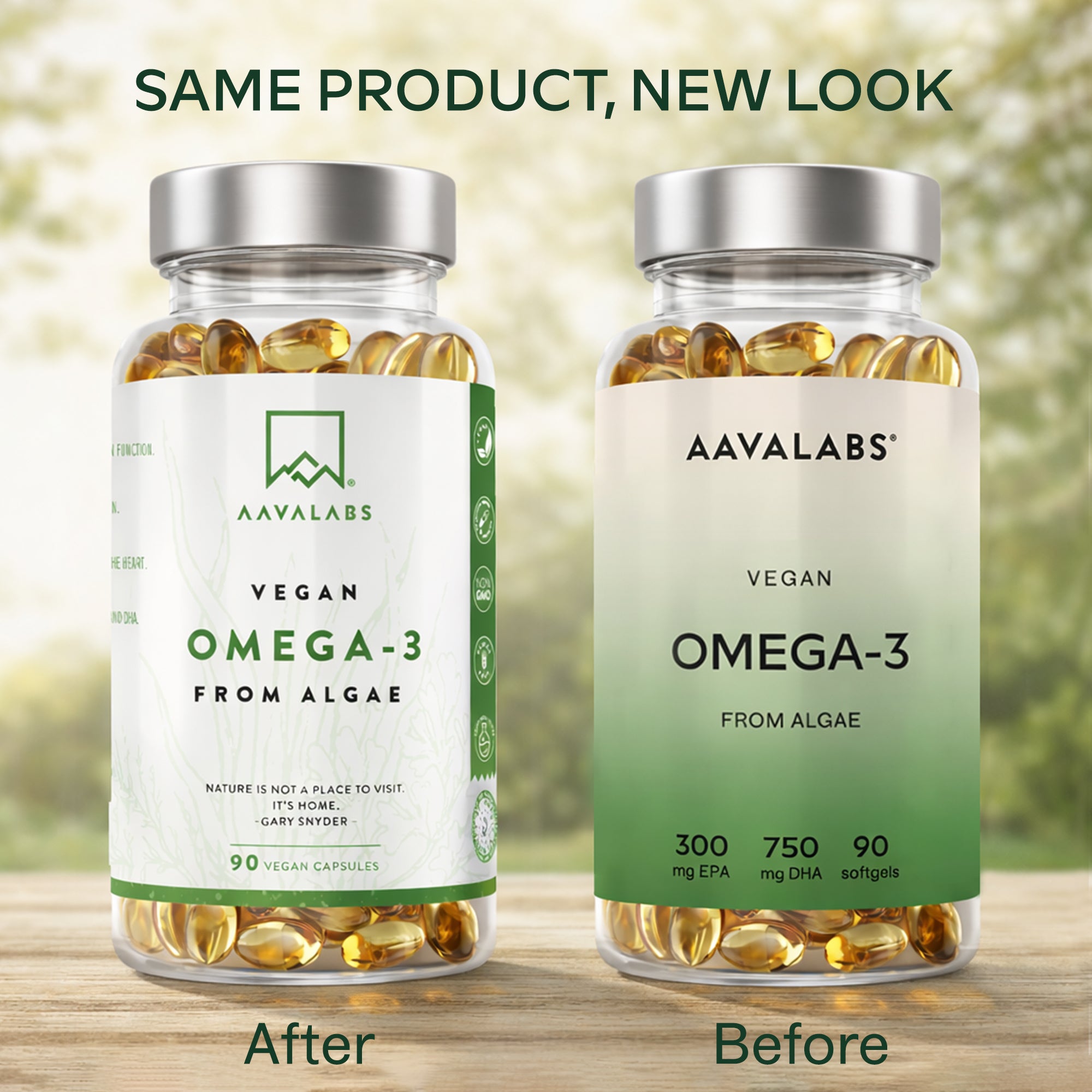 Energy Supplements – Aavalabs Vegan Omega-3 before and after packaging