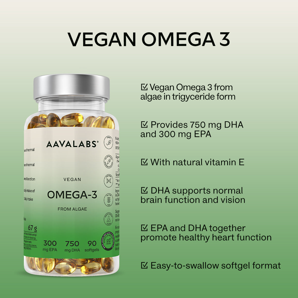 Energy Supplements – Aavalabs Vegan Omega-3 benefits infographic