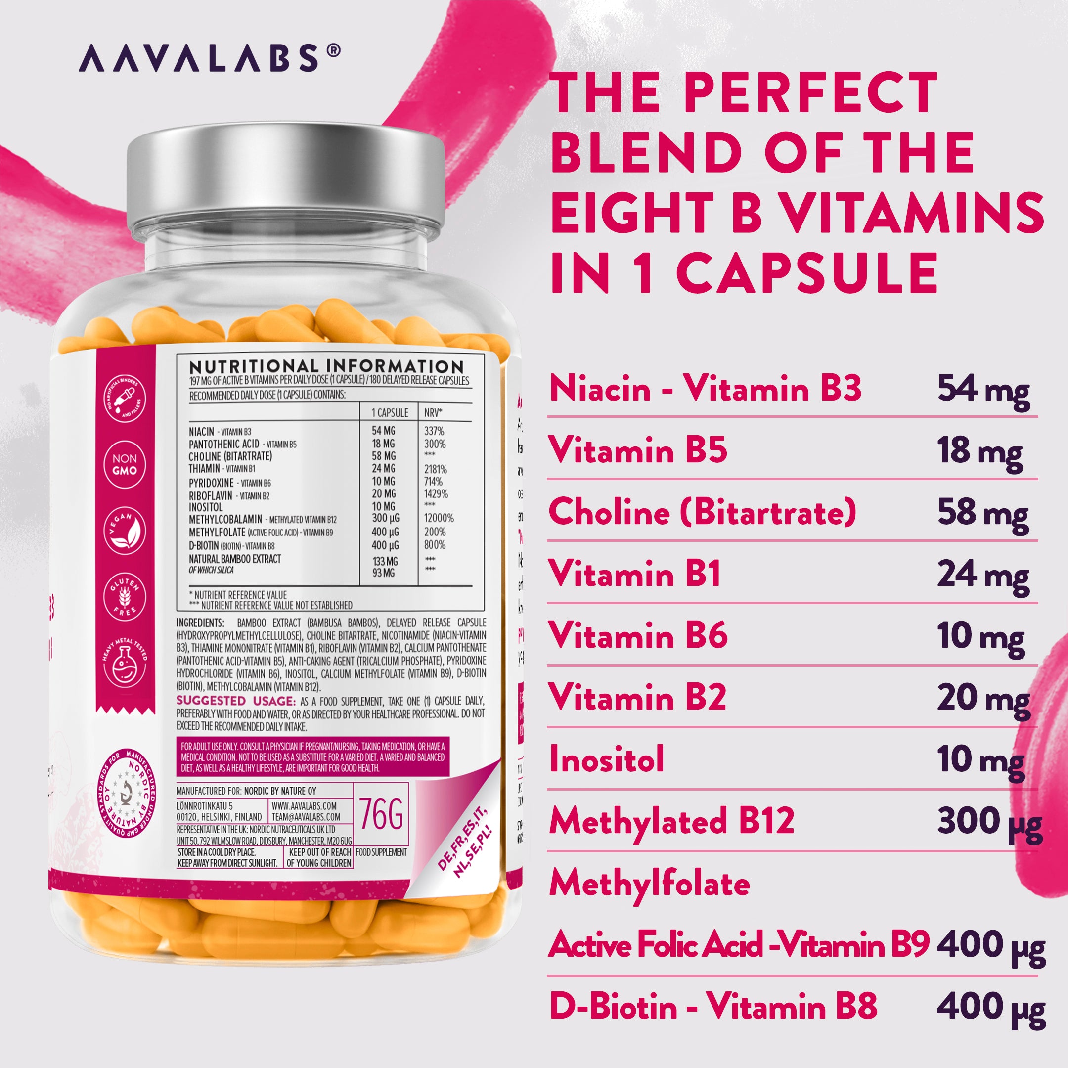 Vitamin B Complex Bottle with features and benefits - AAVALABS