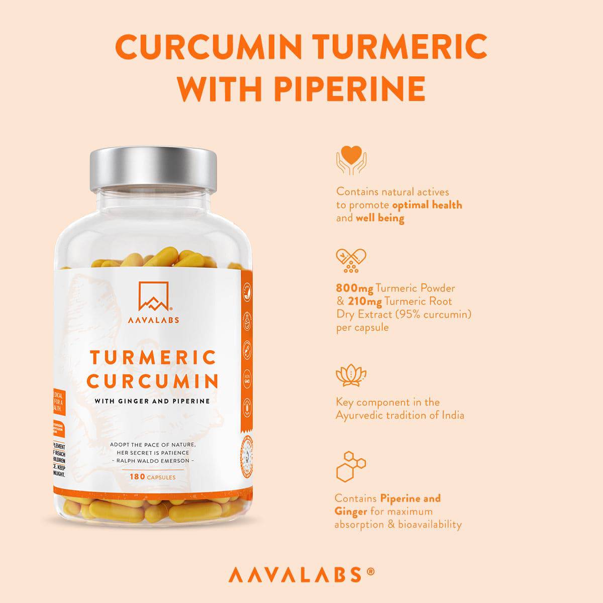 Turmeric capsules with ginger and black pepper for absorption - AAVALABS