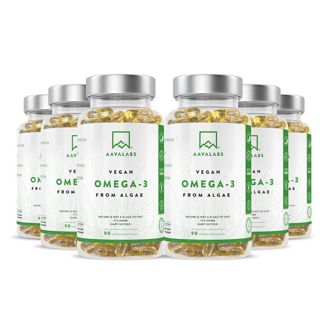 Aavalabs Vegan Omega 3 bottle with green packaging