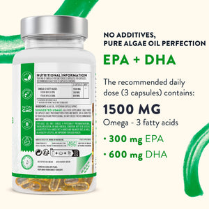 Back of Vegan Omega 3 bottle showing nutritional information - AAVALABS