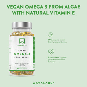 Vegan Omega-3 benefits: lactose-free, GMO-free, no preservatives, gluten-free - AAVALABS