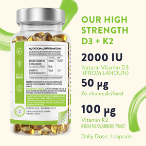 High Strength D3 + K2 with Natural Vitamin D3 and Vitamin K2 - AAVALABS