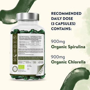 Back view of Organic Spirulina and Chlorella showing nutritional information - Gut Health Bundle