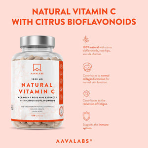 Bottle of Natural Vitamin C with Citrus Bioflavonoids and its benefits listed - IMMUNITY BUNDLE