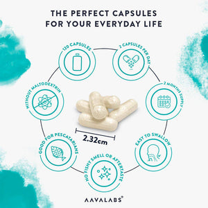These capsules are easy to swallow, pescatarian-friendly, have no fishy smell, and provide a two-month supply. - AAVALABS