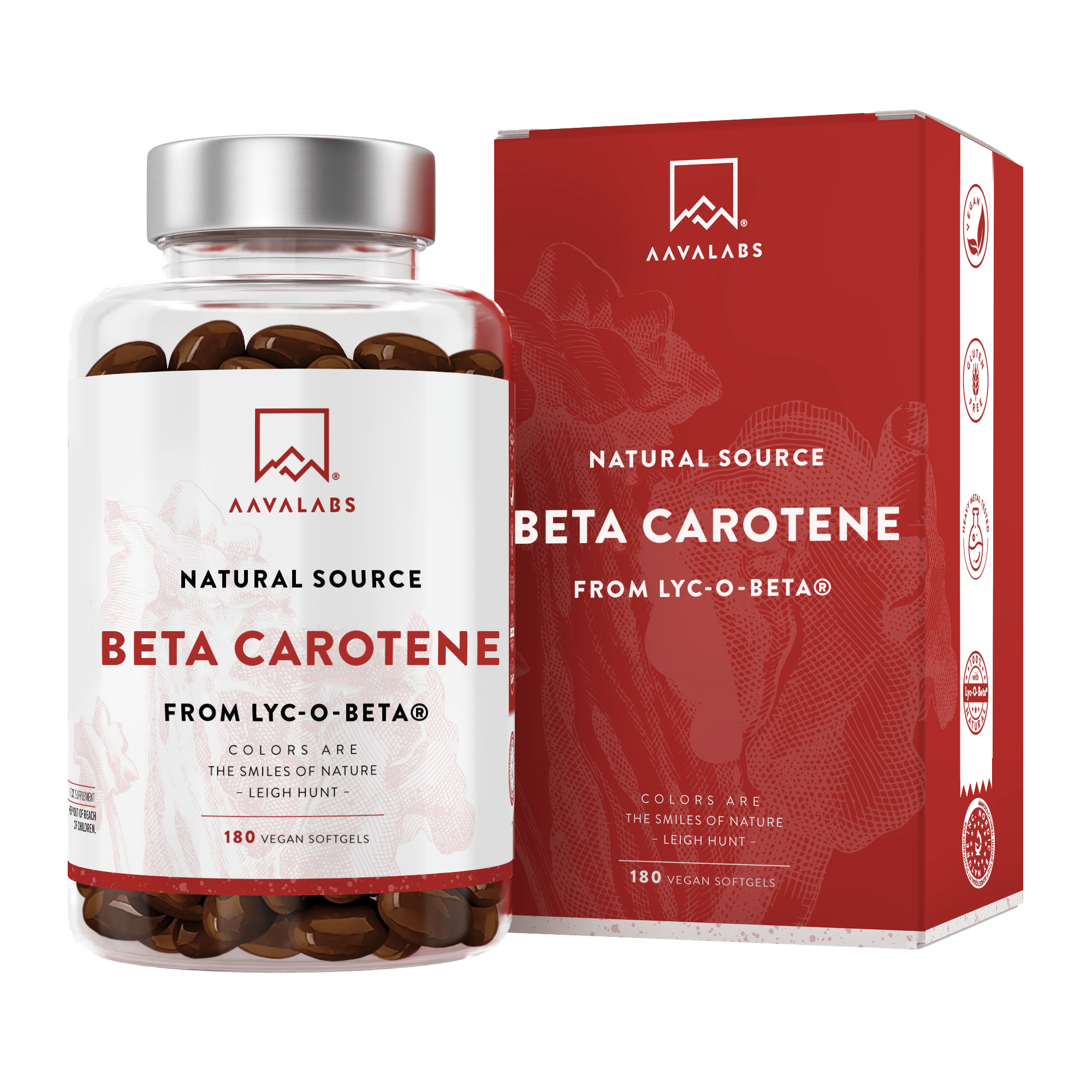 Natural source beta carotene from LYC-O-BETA®, 180 vegan softgels - AAVALABS