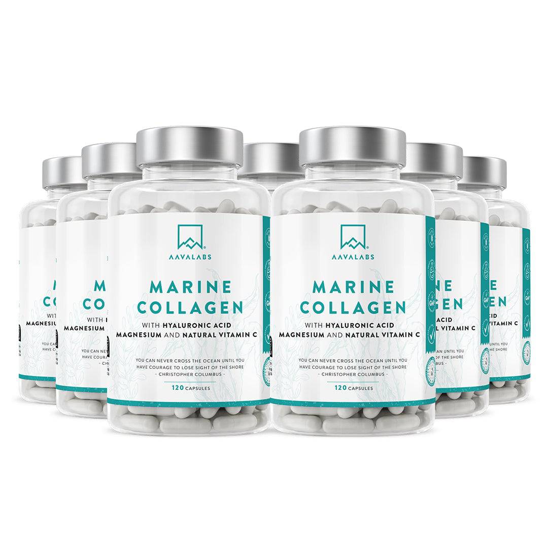 Set of three marine collagen bottles enriched with hyaluronic acid, magnesium, and natural vitamin C - AAVALABS