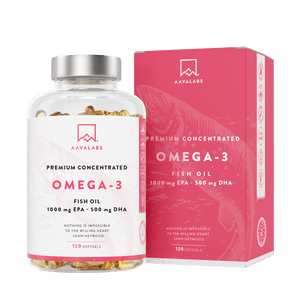 Bottle of Omega-3 Fish Oil capsules  - AAVALABS