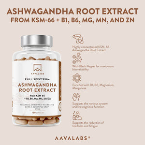 Highly concentrated Ashwagandha Root Extract with B1, B6, magnesium, manganese - AAVALABS