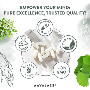 Ginkgo Biloba capsules with quality and health icons