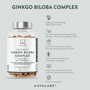 AAVALABS Ginkgo Biloba Complex bottle with key benefits