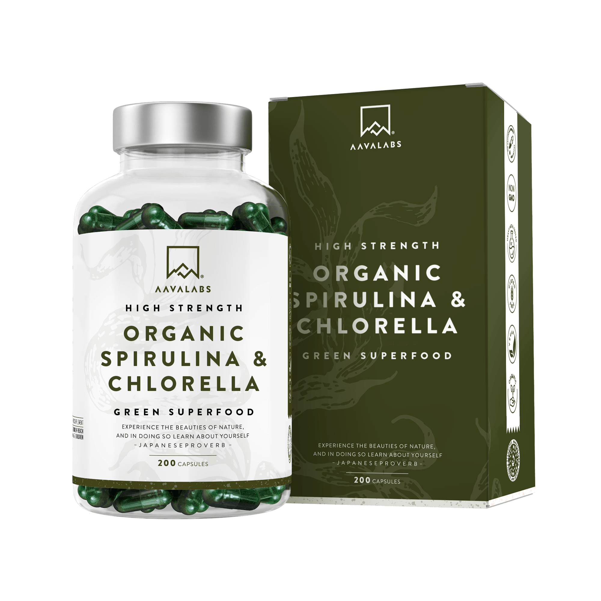 Organic Spirulina and Chlorella bottle - AAVALABS