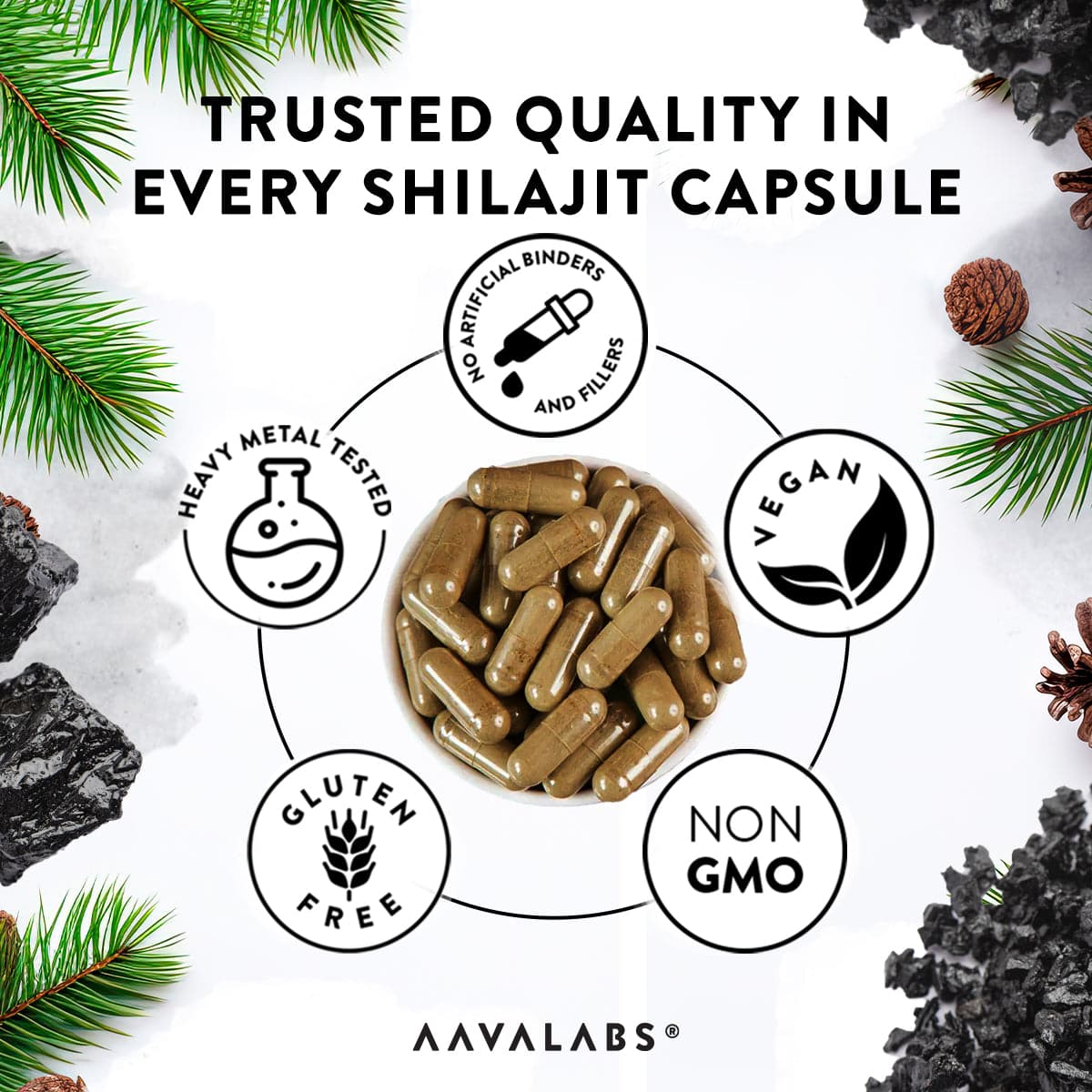 High quality AAVALABS Shilajit Capsules: Vegan, Non GMO, Gluten Free