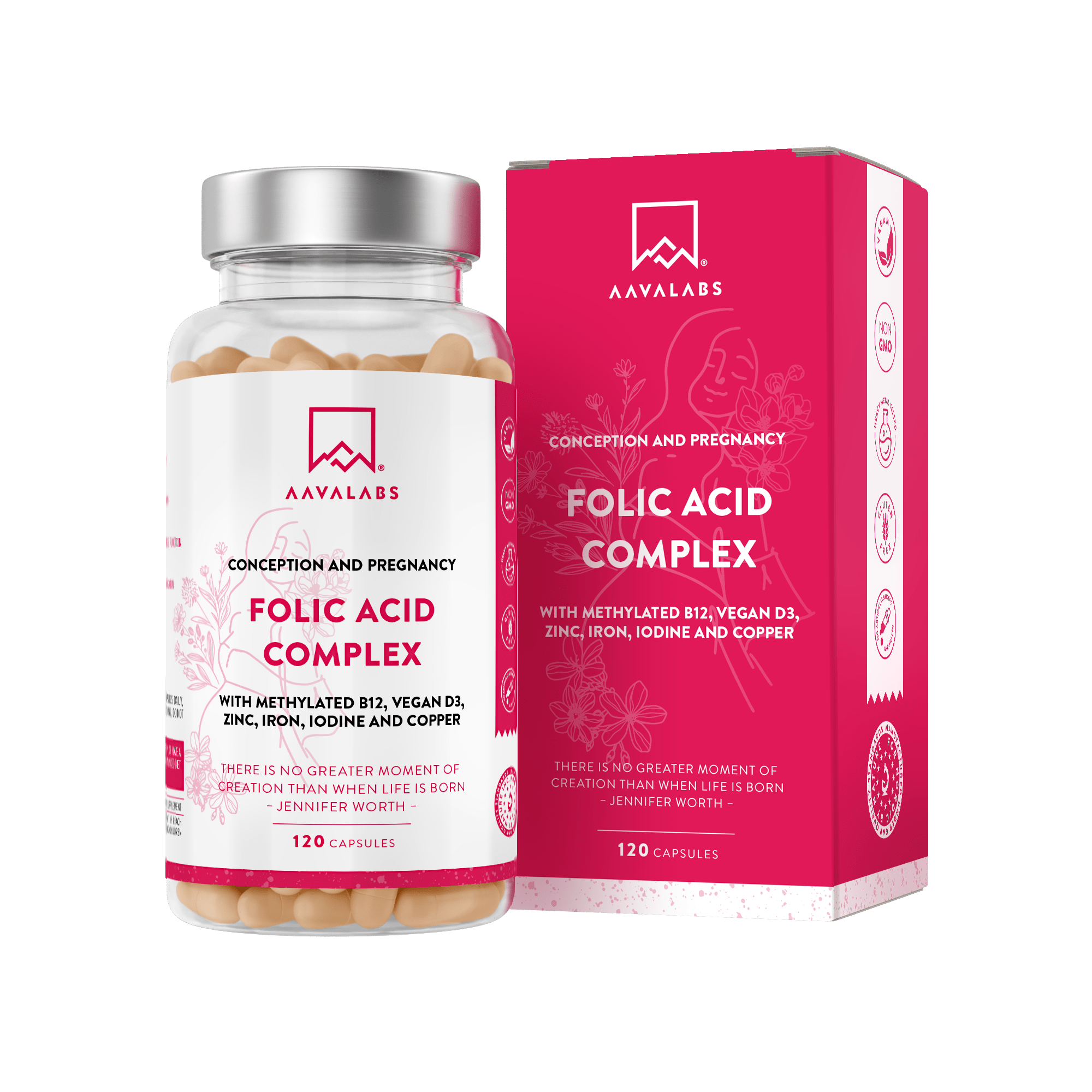 Folic Acid Complex supplement bottle and box - AAVALABS