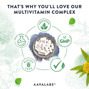 Reasons to love this multivitamin complex, including vegetarian, gluten-free, and GMP-certified - Aavalabs