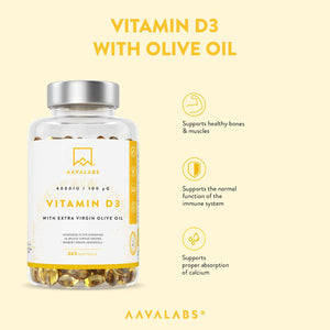 AAVALABS VITAMIN D3 bottle with extra virgin olive oil 