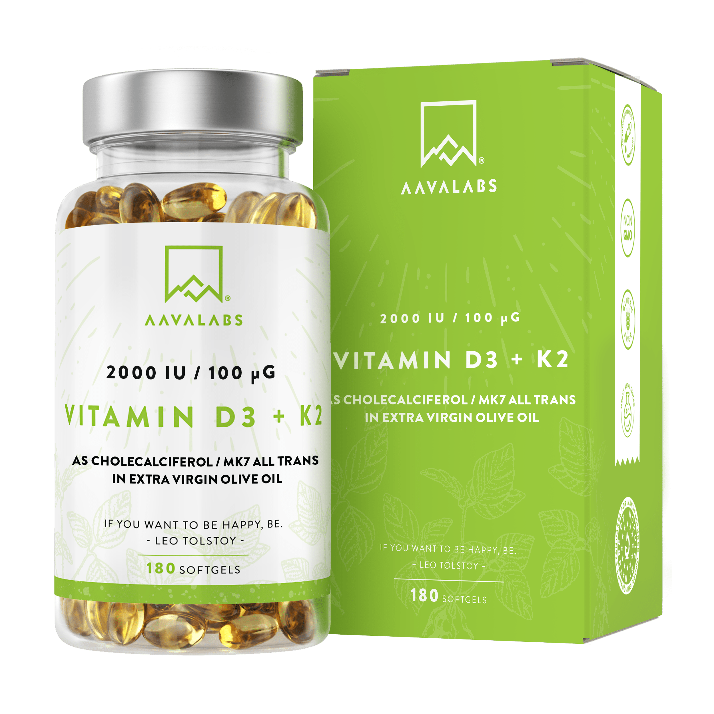 Bottle of VITAMIN D3 + K2 - AAVALABS